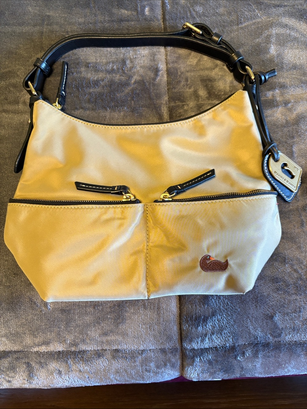 Dooney & Bourke Tan Shoulder Hobo Bag with Dark Trim